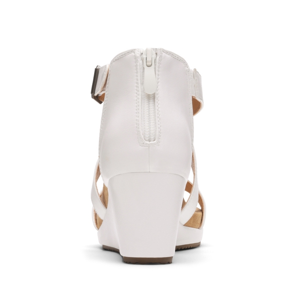Ankle Strap Platform Wedge Sandals - WHITE PU - 3